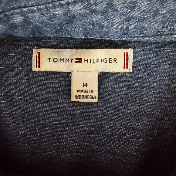 Tommy Hilfiger Long Sleeve Chambray Button Front Knee Length Shirt Dress - Picture 2 of 7